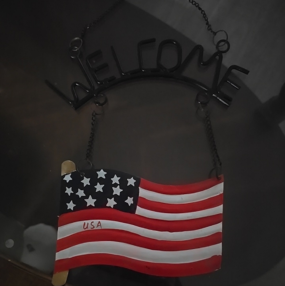 Patriotic Welcome Sign with American Flag